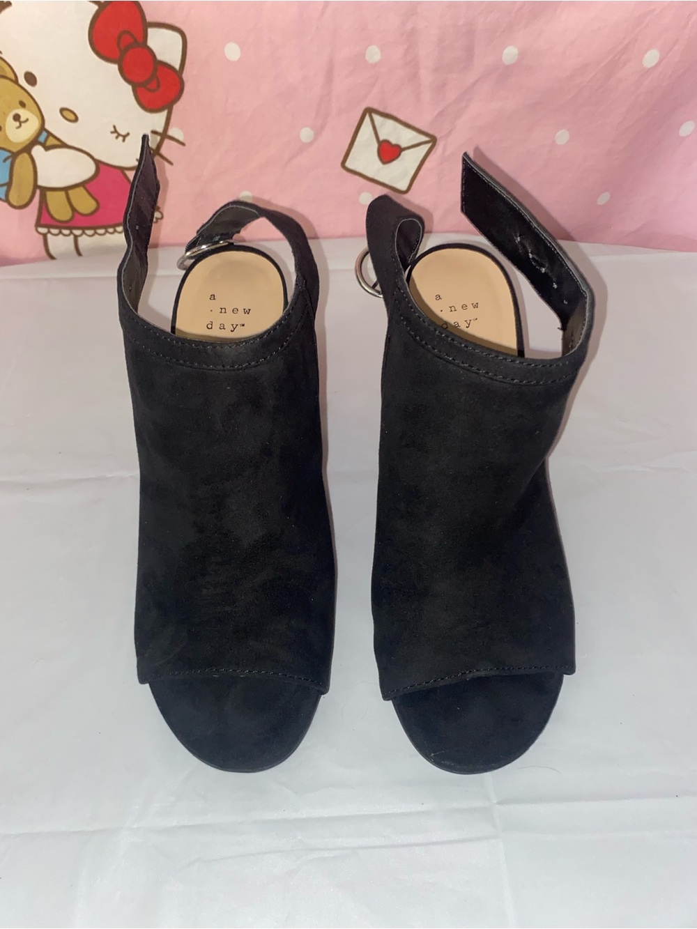 a new day Black Suede Peep-Toe Slingback Heels